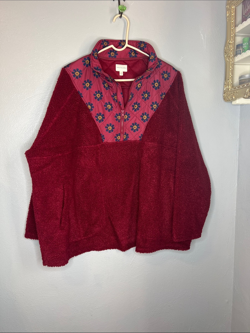 Vera Bradley Burgundy Floral-Yoke Half-Zip Pullover